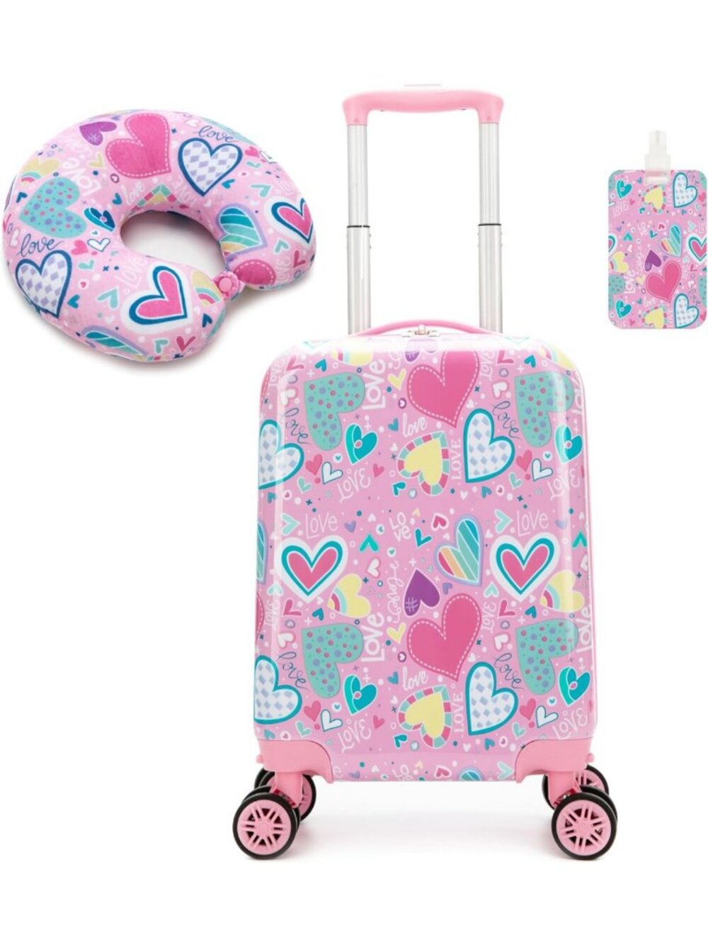 16-Inch Kids Luggage Set - 2-Piece Hardside Suitcase with Spinner Wheels & Neck